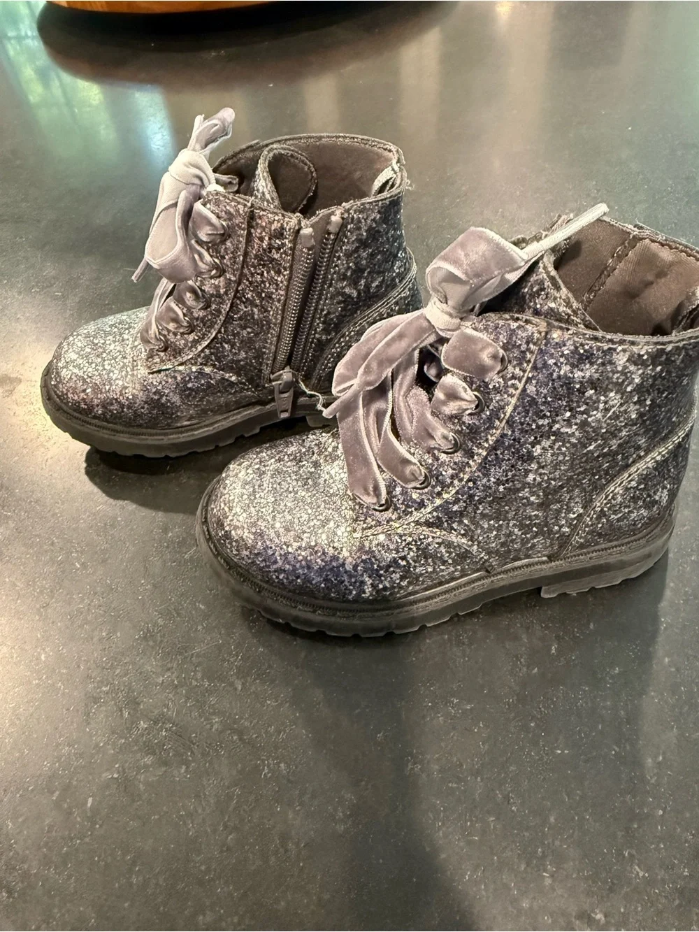 Kids Glitter Lace-Up Ankle Boots - Silver/Grey